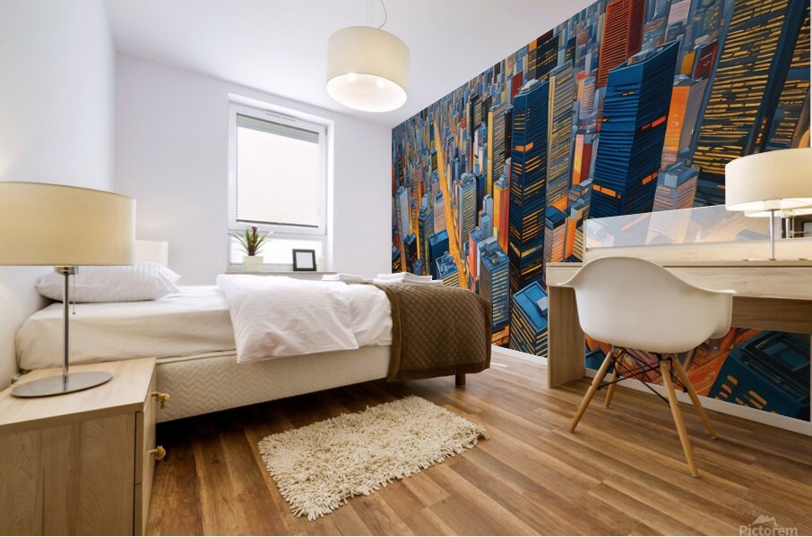 Futuristic City Skyline at Night – Vibrant Urban Metropolis Mural print