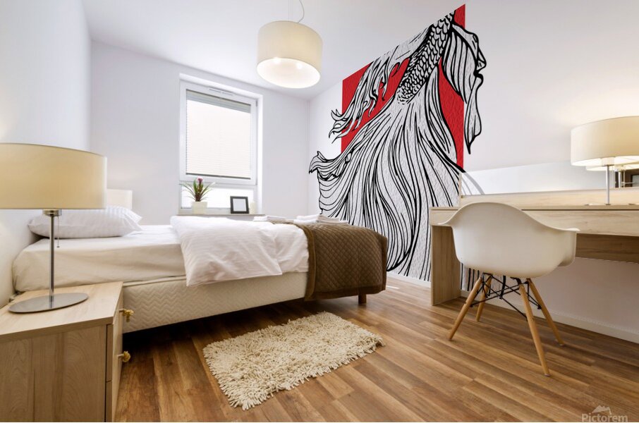 Graceful Betta Fish Line Art – Japanese Minimal Mural print