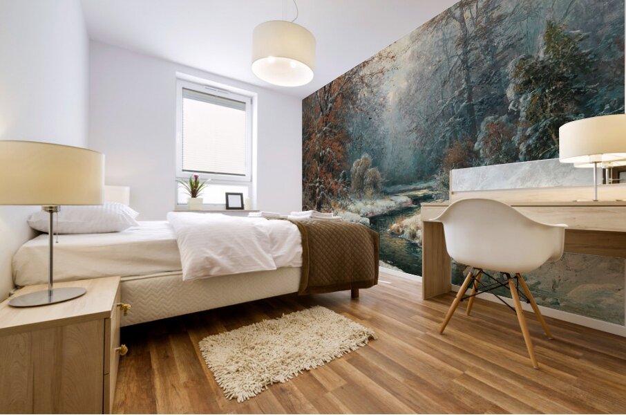 Winterliche Flusslandschaft by Adolf Kaufmann [1848–1916] Mural print