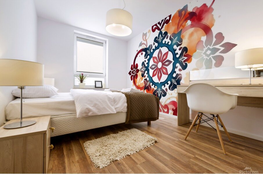 Traditional Ornamental Tattoo Art – Elegant Abstract Design in Burgundy and Mural print