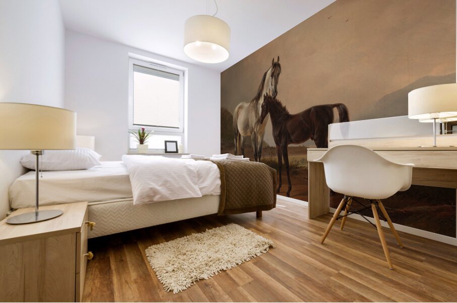 Stute mit Fohlen vor weiter Hügellandschaft [1845] by Friedrich Voltz [1817–1886] Mural print