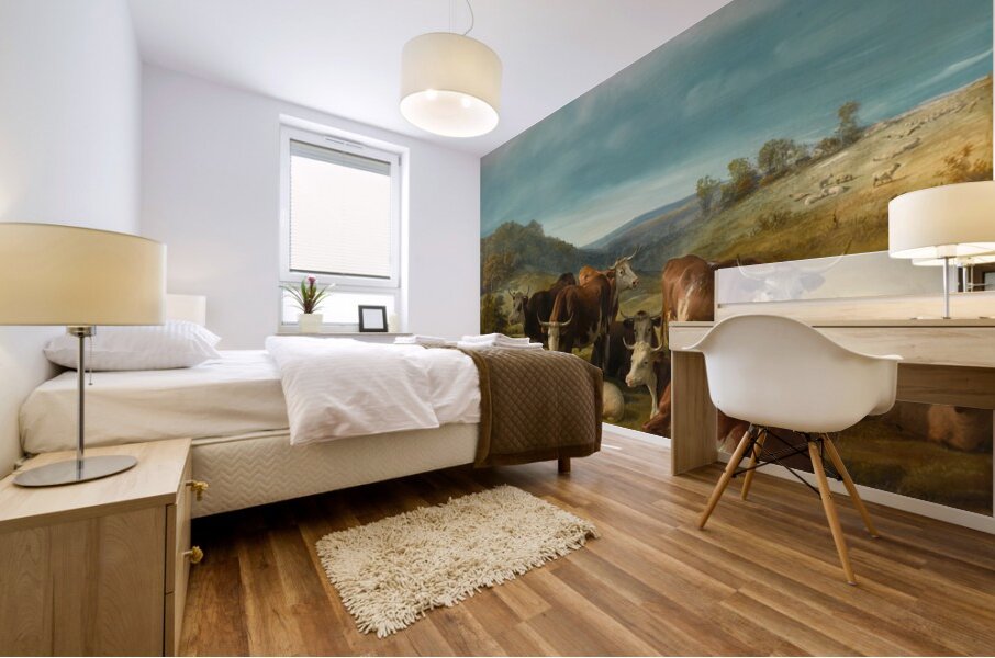 Cattle and Sheep at a Watering Place by Thomas Sidney Cooper [1803–1902] Mural print