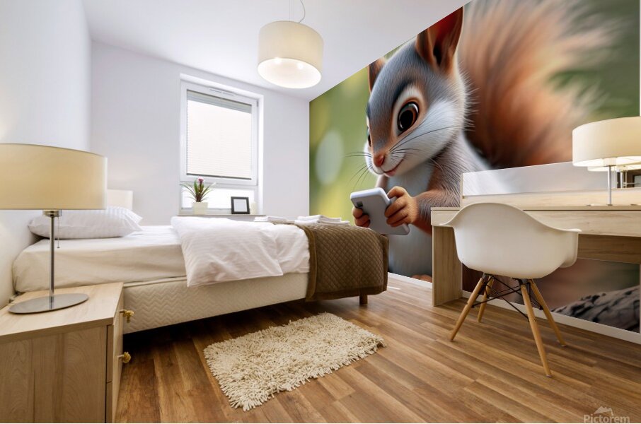 SQUIRREL WITH SMARTPHONE 2 Mural print