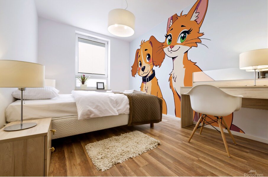 FRIENDSHIP BETWEEN DOG AND CAT Mural print