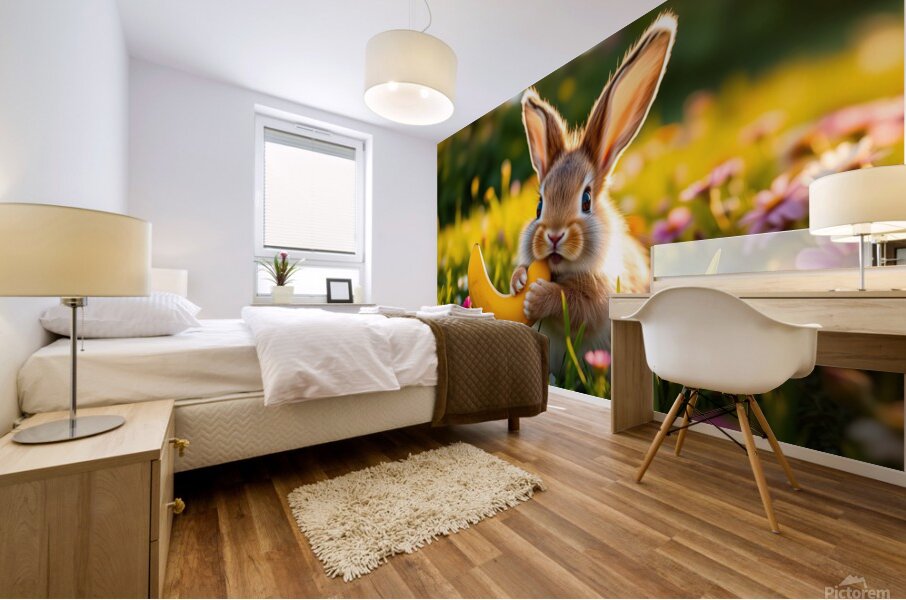  The rabbit eats bananas Mural print