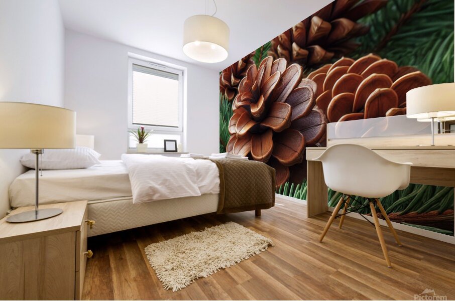 Close-Up of Pine Cones and Evergreen Branches – Nature’s Rustic Beauty Mural print