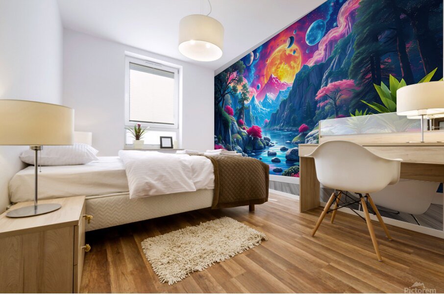 Mural Psychedelique de Paysage Naturel en Verre Trempe Mural print