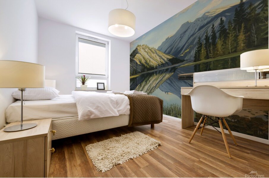Captivating Reflection: A Serene Mountain Lake Landscape Mural print