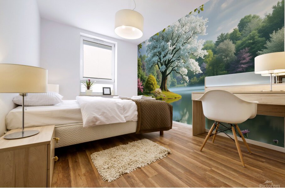 3D Forest Textured Wall Art Landscape Tree And Fl Mural print