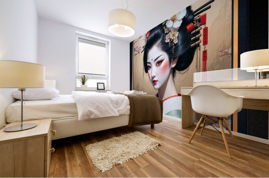 A Serene Portrait Of The Elegant Aoiyako Tsuruhime In A Traditional Kimono Mesmerizing AI Concept Art by Xzendor7 Mural print