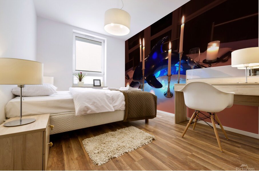 The dolphin with candles on the table is amazing and beautiful Mural print
