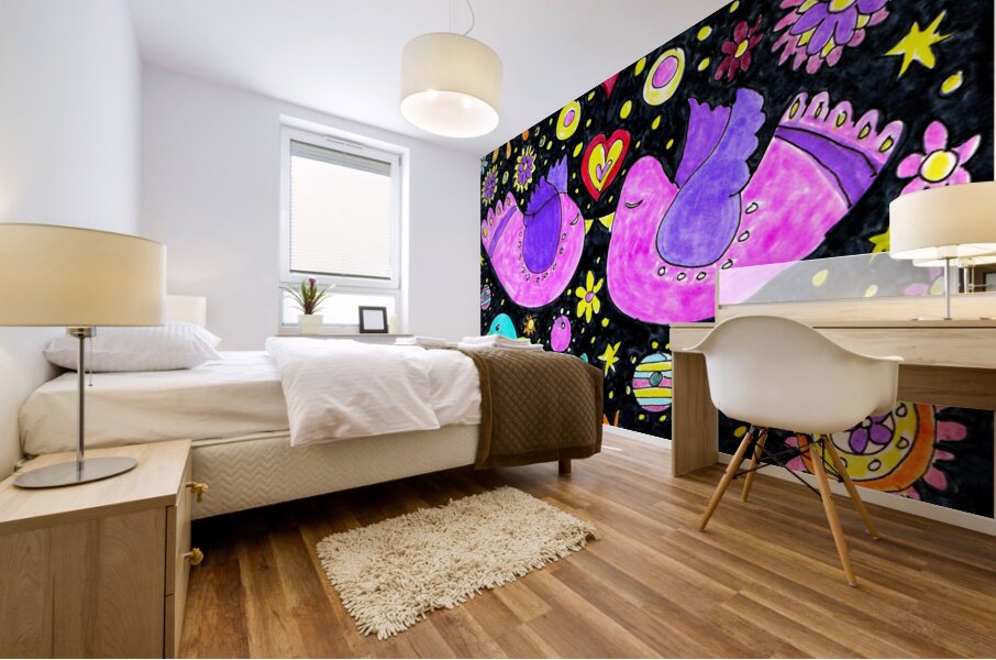 Abstract Doodle Love Birds Mural print