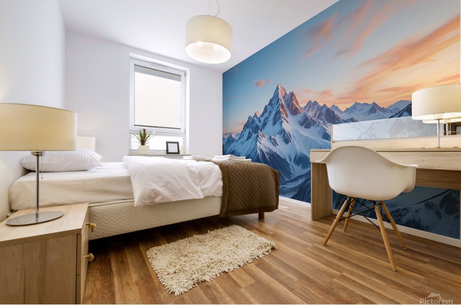 Bright snow sunset Mural print