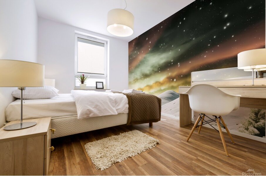 Sunset glow over the white peaks Mural print