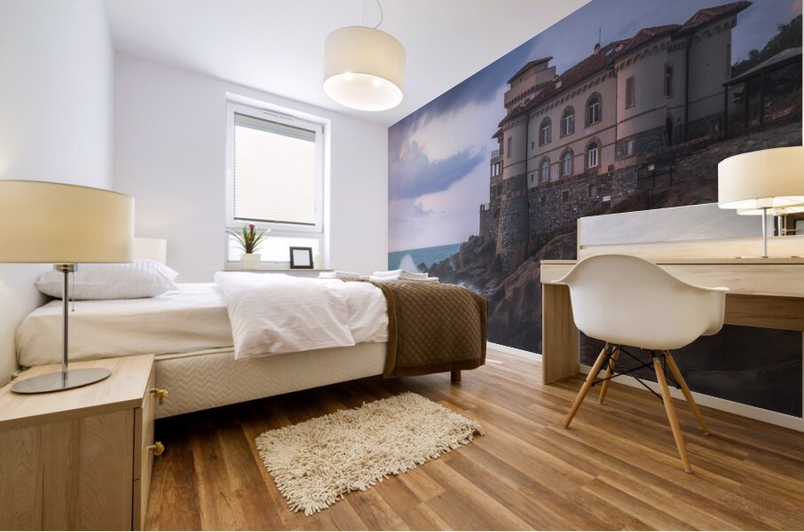 Boccale castle on the rocks and rough sea. Italy Mural print