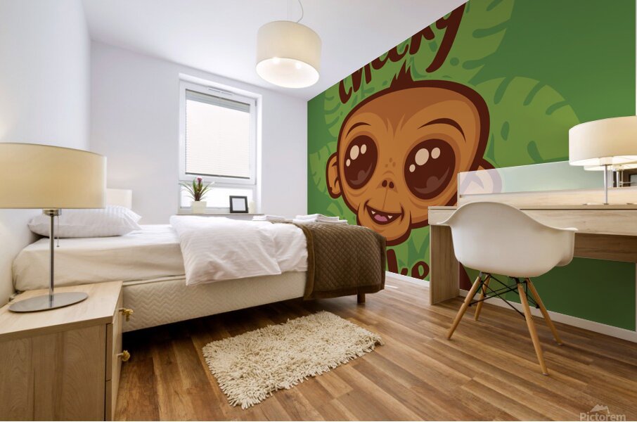 Cheeky Monkey Cute Cartoon Simian Drawing Mural print