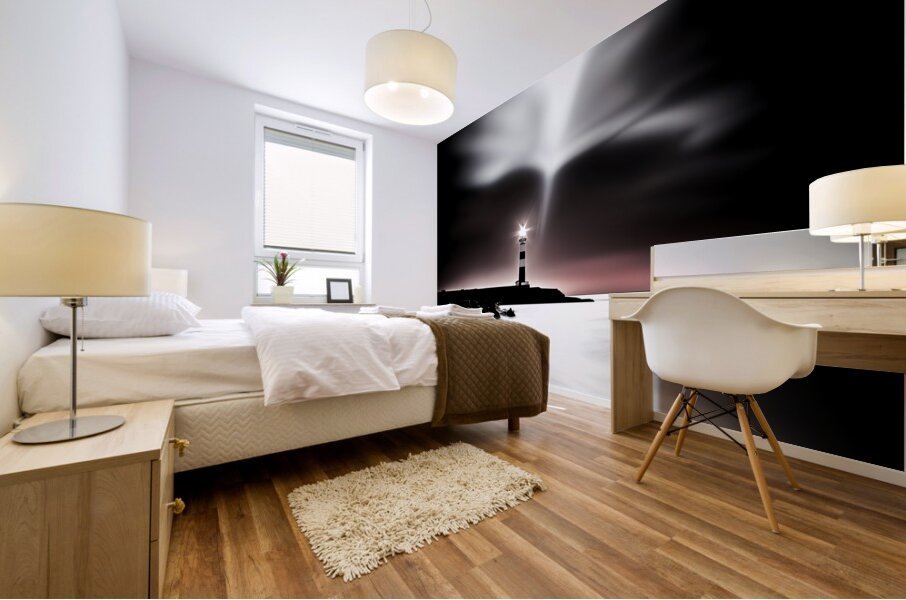 Fine Art High Contrast Photography Lighthouse Beacon Sweeping Dark Ocean Long Exposure Red Color Accent Telephoto Lens Mural print