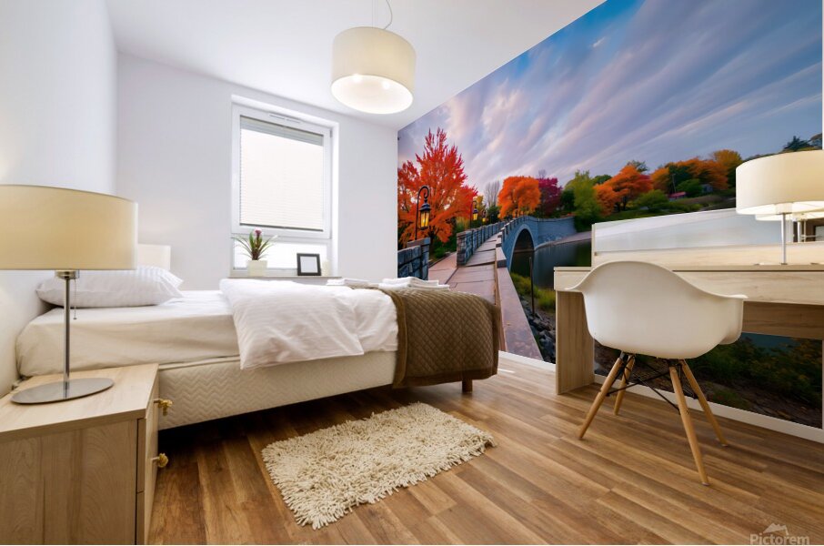 A Rustic Stone Bridge Illuminated by Lanterns Mural print