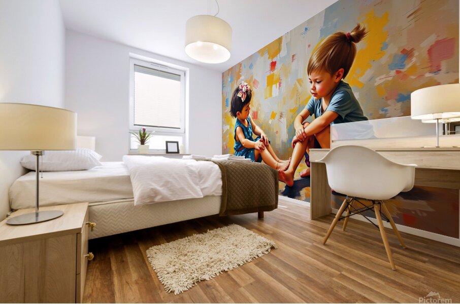 Oil painting depicting children playing rich text Mural print