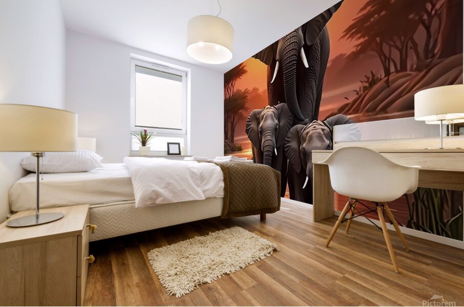 Playful Elephant Herd by the Riverbank Poster – Mural print