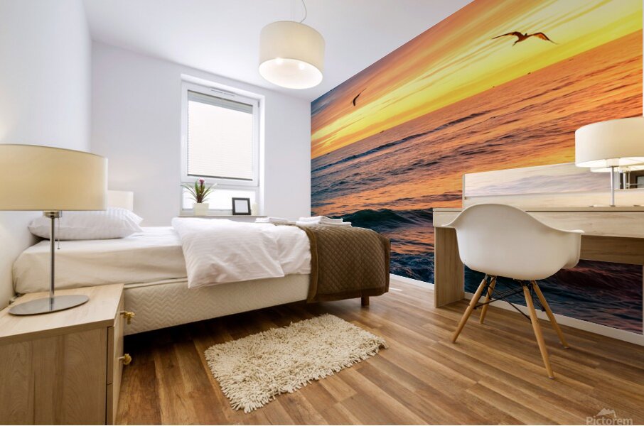 Sunset Over Gentle Waves At The Beach Mural print