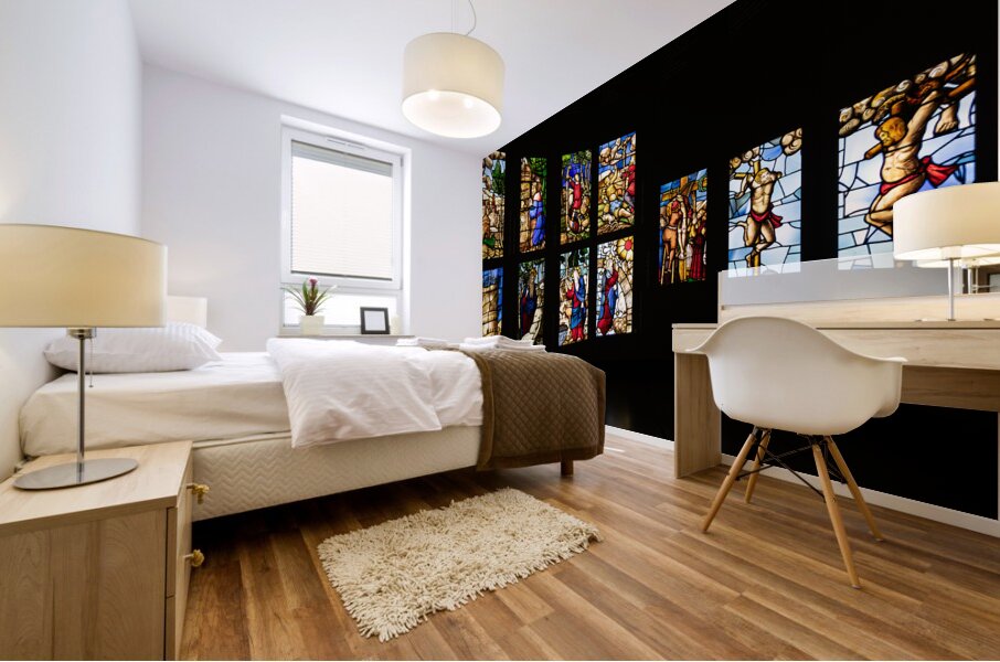 Colored glass windows of the Duomo church   Milan cathedral 16t Mural print