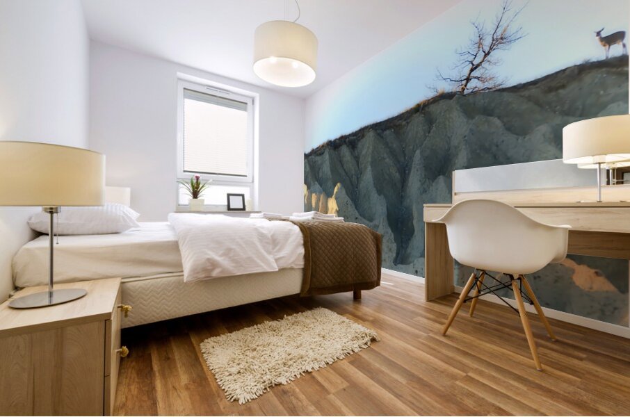 Deer on Hoodoos at Aqam Mural print
