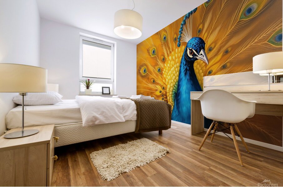 A majestic peacock in a classic oil painting styl Mural print