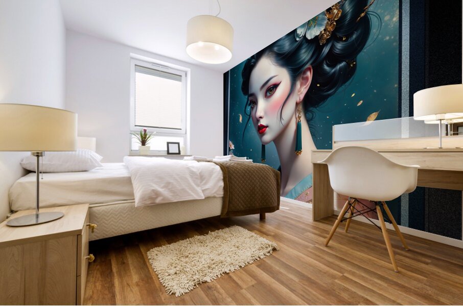 The Elegant Japanese Woman Aoi Amaya Surrounded By Cherry Blossoms Gorgeous AI Concept Art by Xzendor7 Mural print