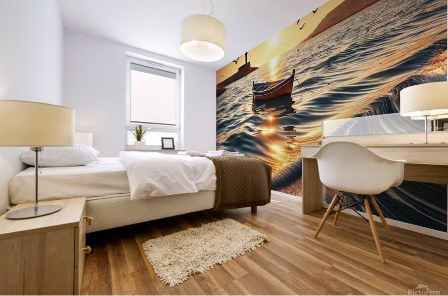 Golden Waves: A Serene Sea Escape Mural print