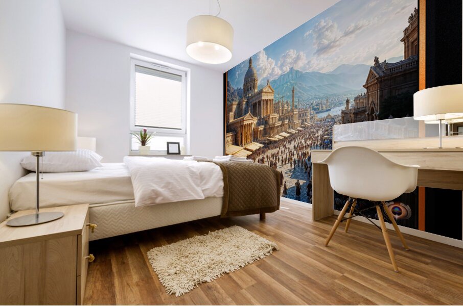 The Majestic Splendor of Trellus A Classical Cityscape Of The Golden Age Breathtaking AI Concept Art by Xzendor7 Mural print