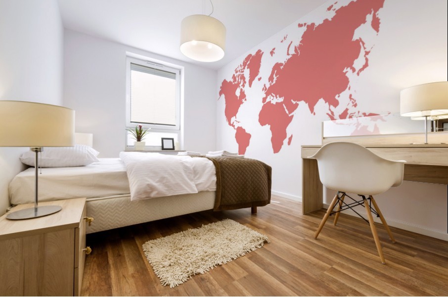 Salmon Pink World Map Rizu Designs Canvas Artwork