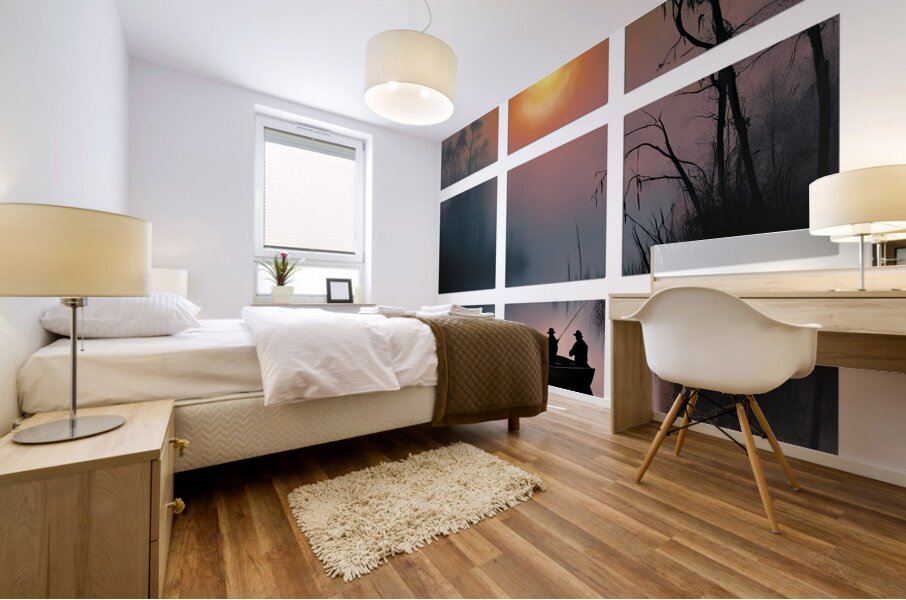 BLURRED MOON    9 PANEL WINDOW FRAMED Mural print