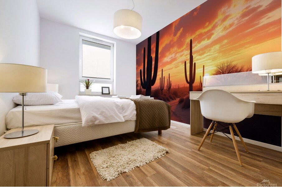 Cactus Sunset Trail – Desert Glow at Golden Hour Mural print