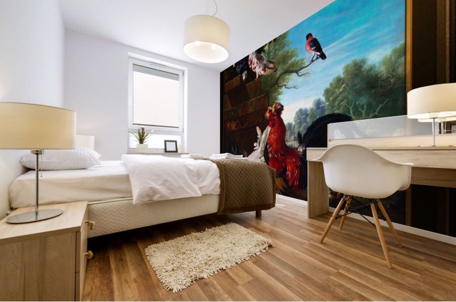 Domestic Cock Hens and Chicks in a Park by Pieter Casteels II Mural print