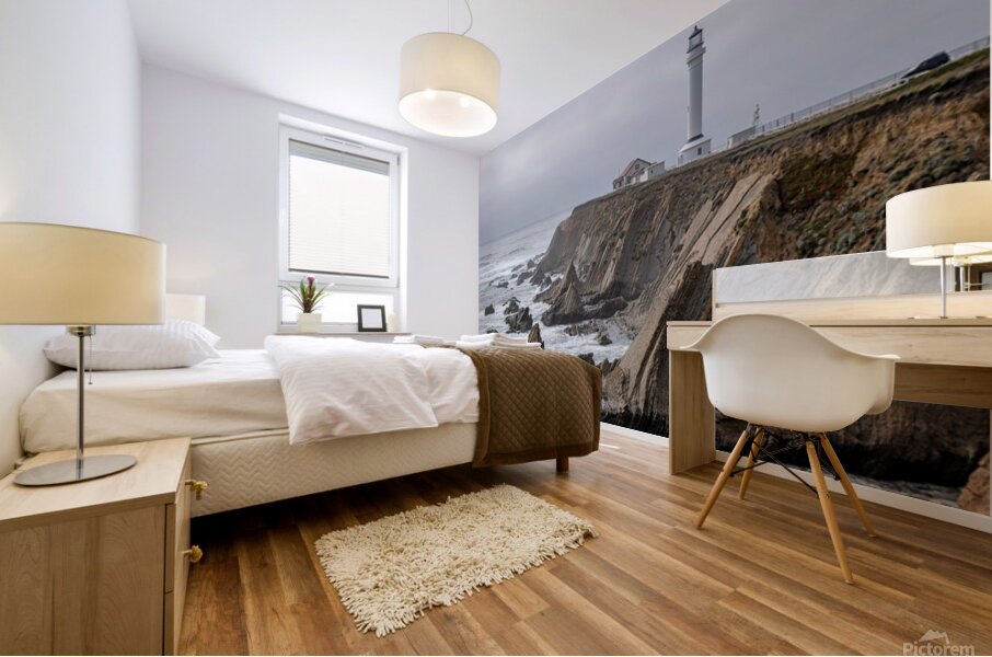 Point Arena Lighthouse with dramatic rocks Mural print