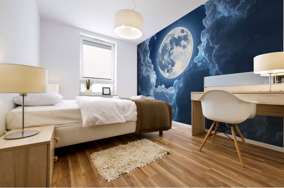 The Magical Moon Among the Clouds – A Fantasy Night Scene That Sparks the Imagination Mural print