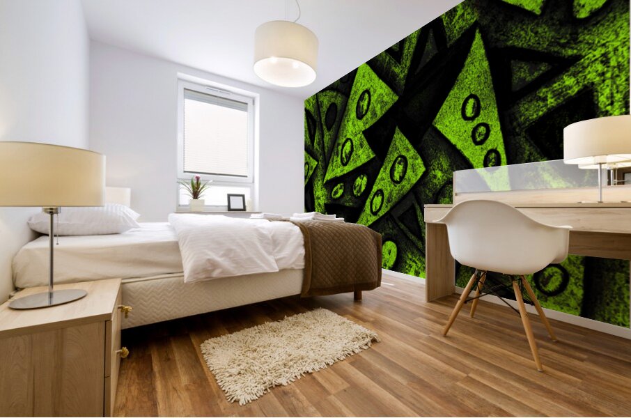 Abstract Green Grungy Triangles Mural print