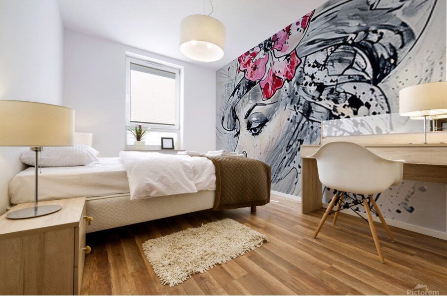 ArtXcl 334 portrait woman red lips flower pencil Mural print