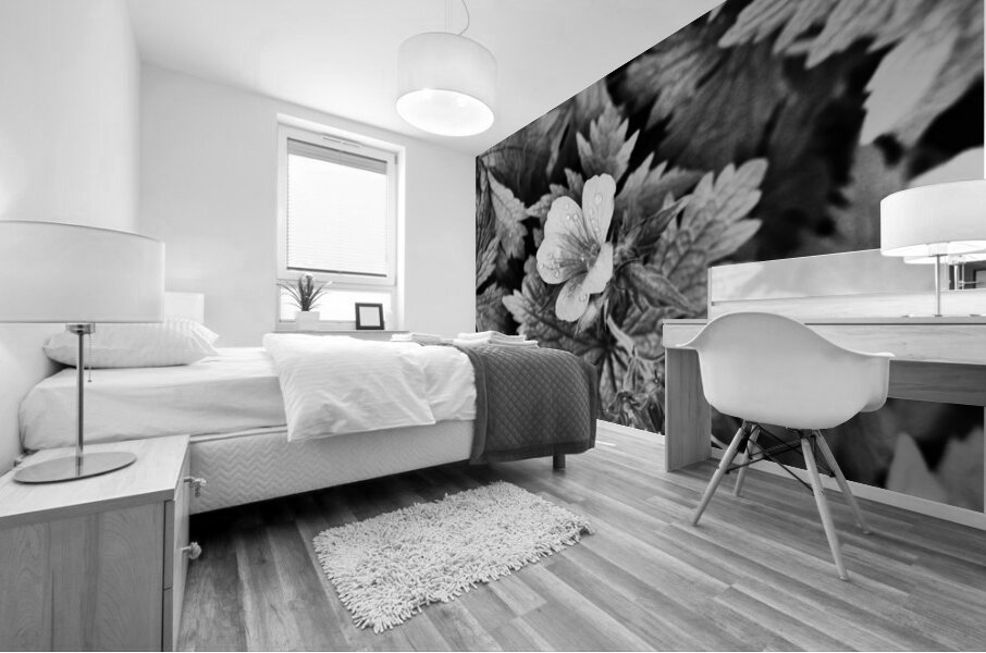 Monochrome Dew Kissed Geranium   Mural print