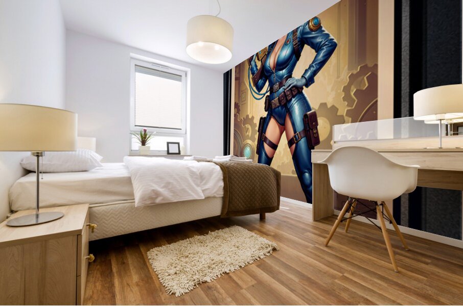 Vintage Sci-Fi Hylaria Velstrada Retro-Fusion Pinup Portrait Striking AI Concept Art by Xzendor7 Mural print