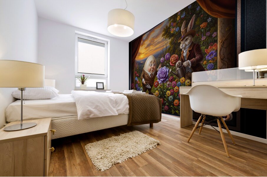 Humpty Dumpty And Peter Rabbit In A Whimsical Garden Enchanting AI Concept Art by Xzendor7 Mural print