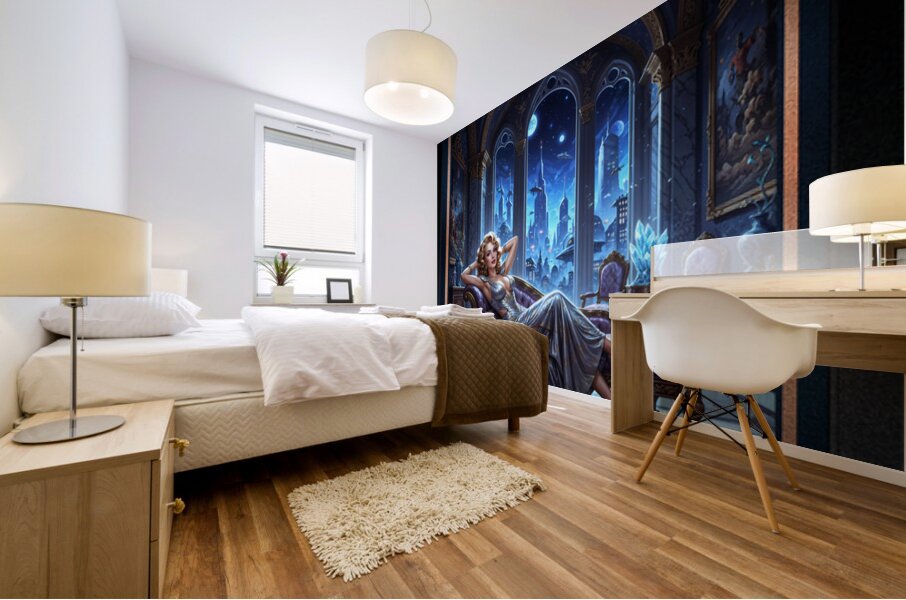 Stellara Wynthra Reclining In Celestial Gothic Chamber Captivating AI Concept Art by Xzendor7 Mural print