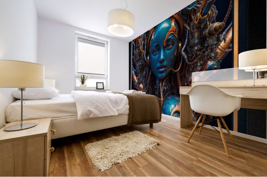 Biomechanical Portrait Of The Living Machine Lyrion Vexian Mesmerzing AI Concept Art by Xzendor7 Mural print