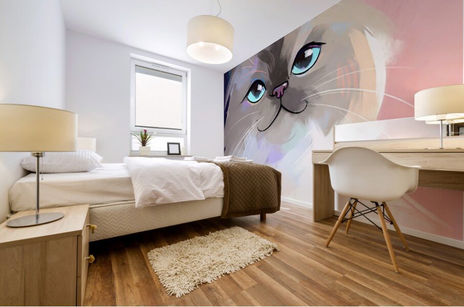 Sweet Ragdoll Cat Portrait - Bright Blue Eyes and Pastel Abstract Art Mural print