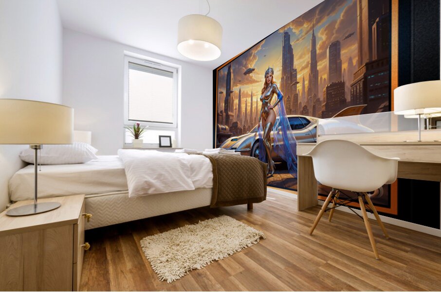 Fusion Beauty Liora Vossfeldt Amidst Deblian Metropolis Stunning AI Concept Art by Xzendor7 Mural print