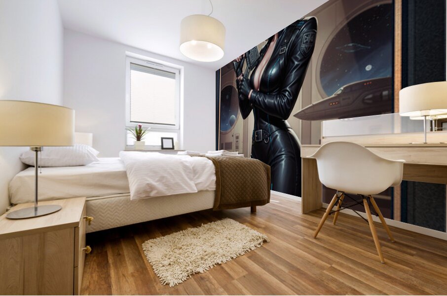 Retro-Futuristic Portrait Of Security Officer Myr Bly Gorgeous AI Concept Art by Xzendor7 Mural print