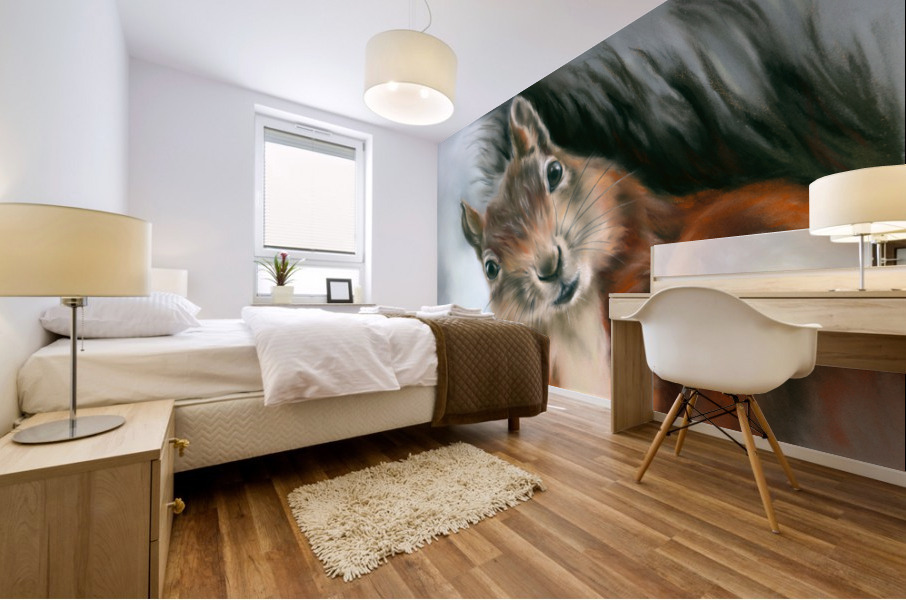 Tree Squirrel Red and Gray Mural print