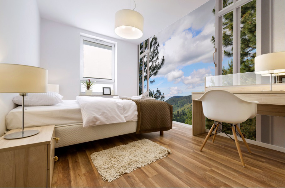 Pine Trees and Grassy Hills Mural print