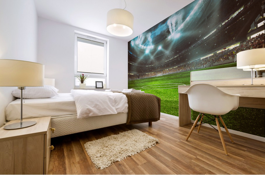 football stadium with stands full fans waiting night game Mural print